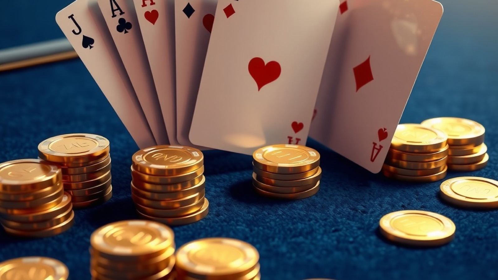 Stake Bet India blackjack hero showing face-down playing cards and neat chip stacks on a navy felt table