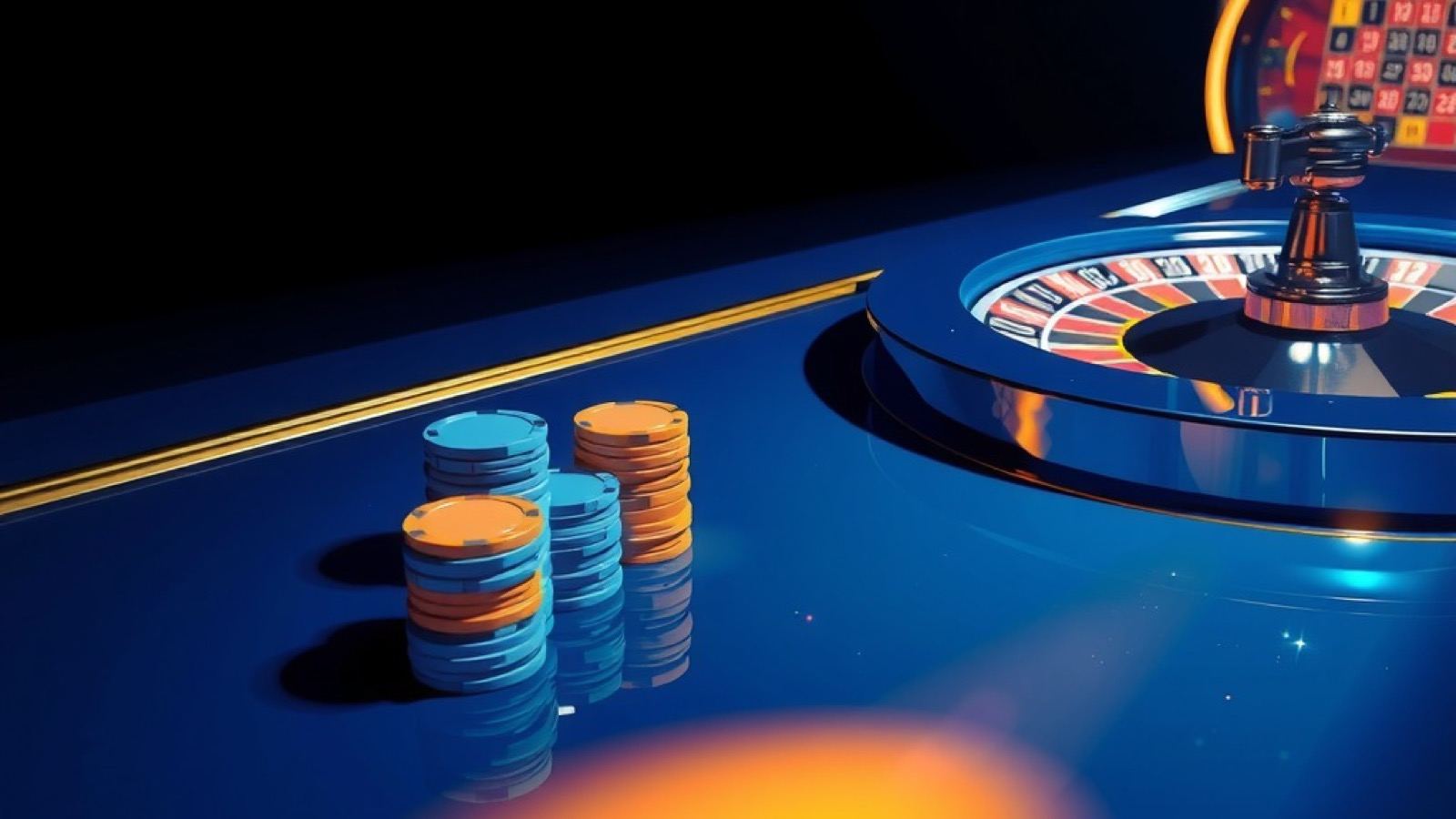 Stake Bet India casino floor hero with gold chips and a chrome roulette rail