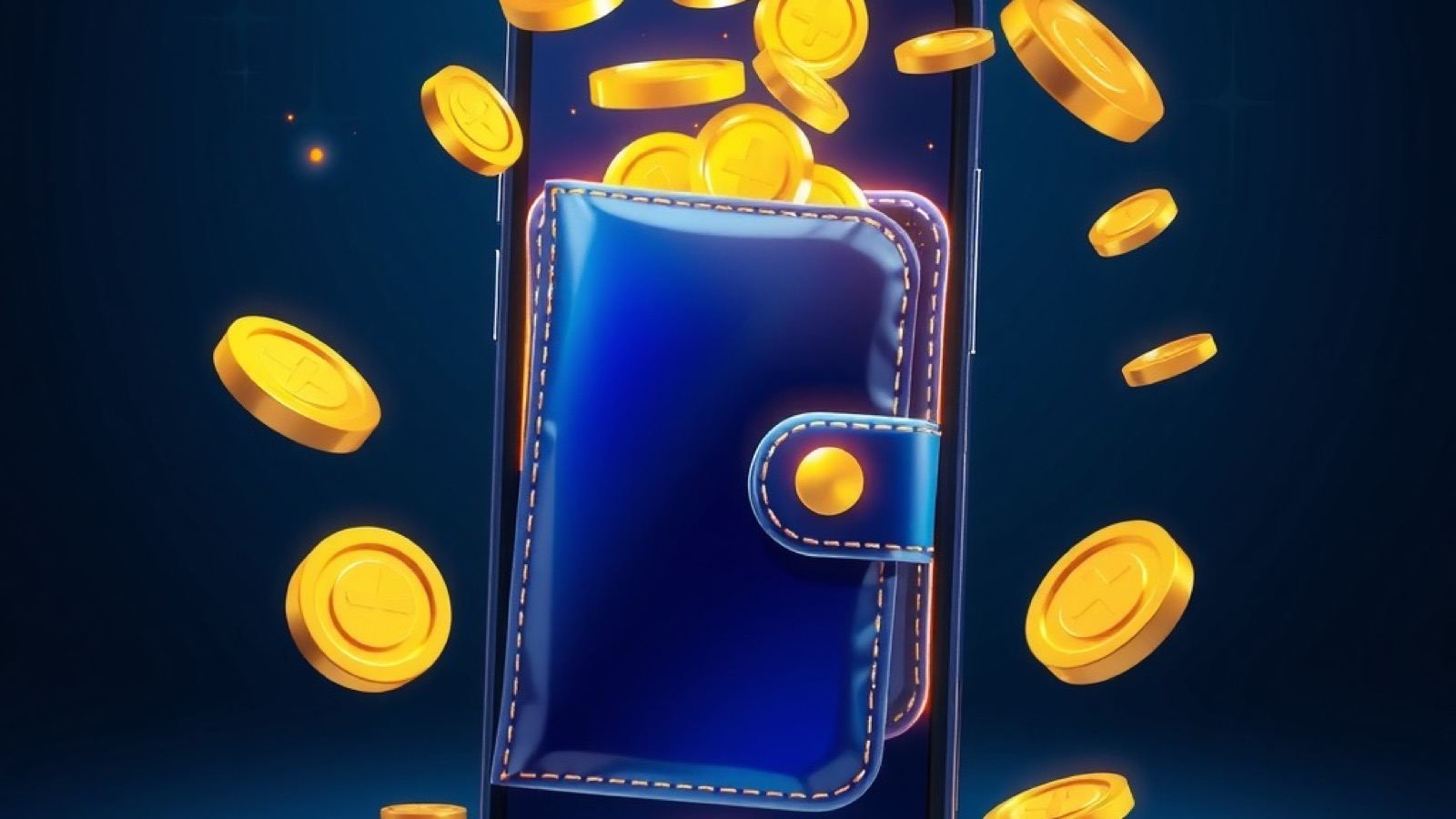 Stake Bet India no deposit bonus hero showing a chrome funnel pouring gold coins into a blue glass bowl
