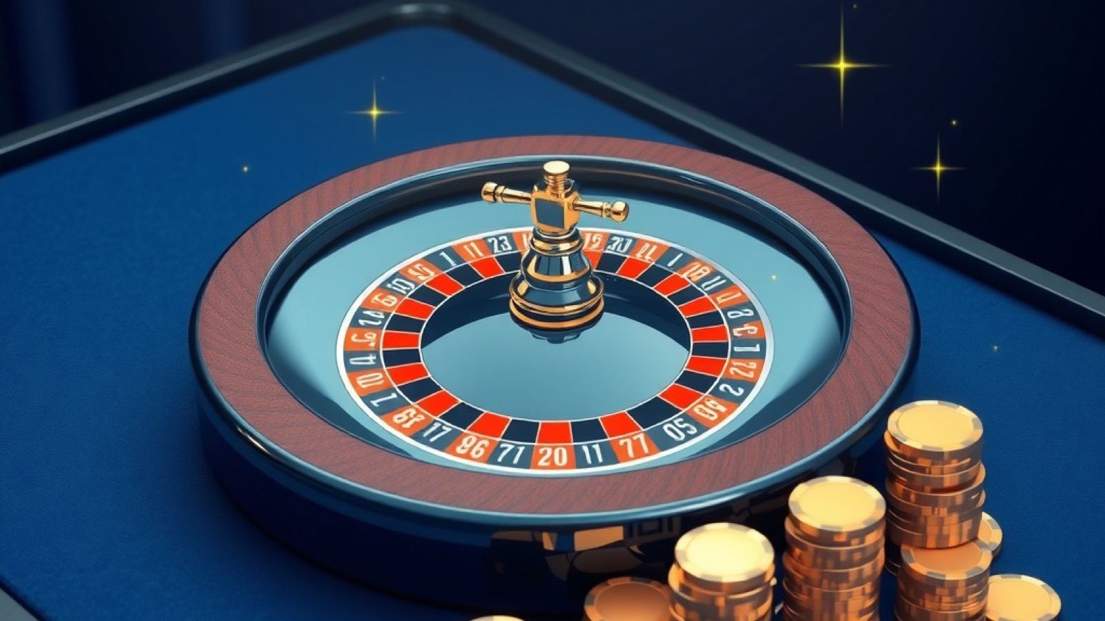 Stake Bet India roulette hero showing a polished roulette wheel on a navy felt table with stacked chips