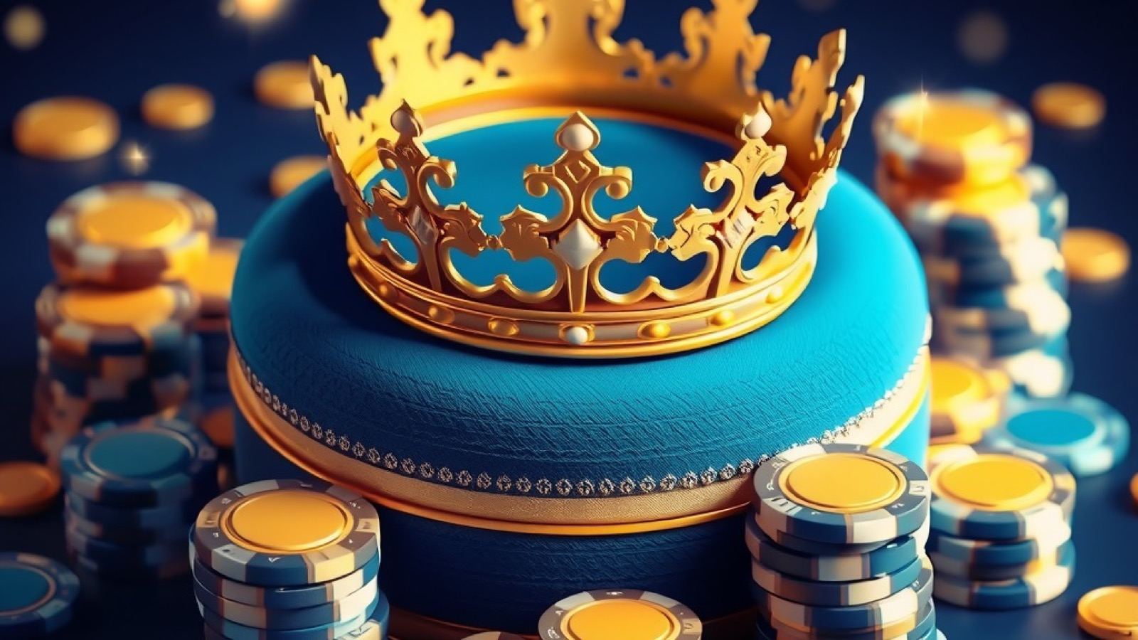 Stake Bet India vip program hero showing a gold crown on a velvet cushion surrounded by chip stacks